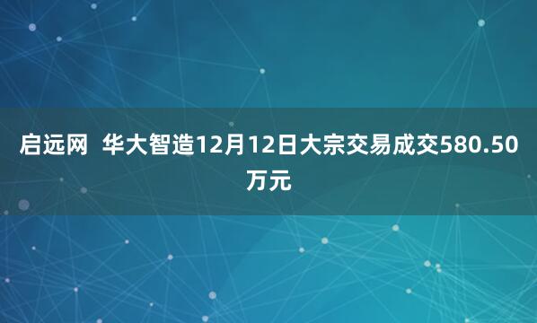 启远网 华大智造12月12日大宗交易成交580.50万元